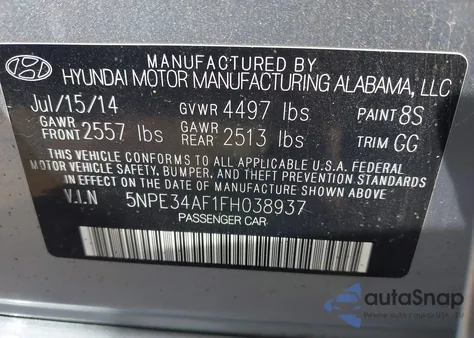 2015 Hyundai Sonata Limited из США, поврежденный, VIN 5NPE34AF1FH038937